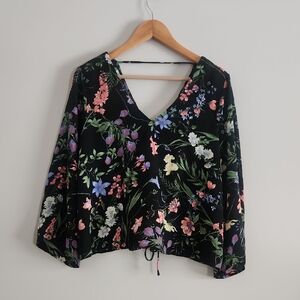 Lush Floral Top With Lace Up Back Details